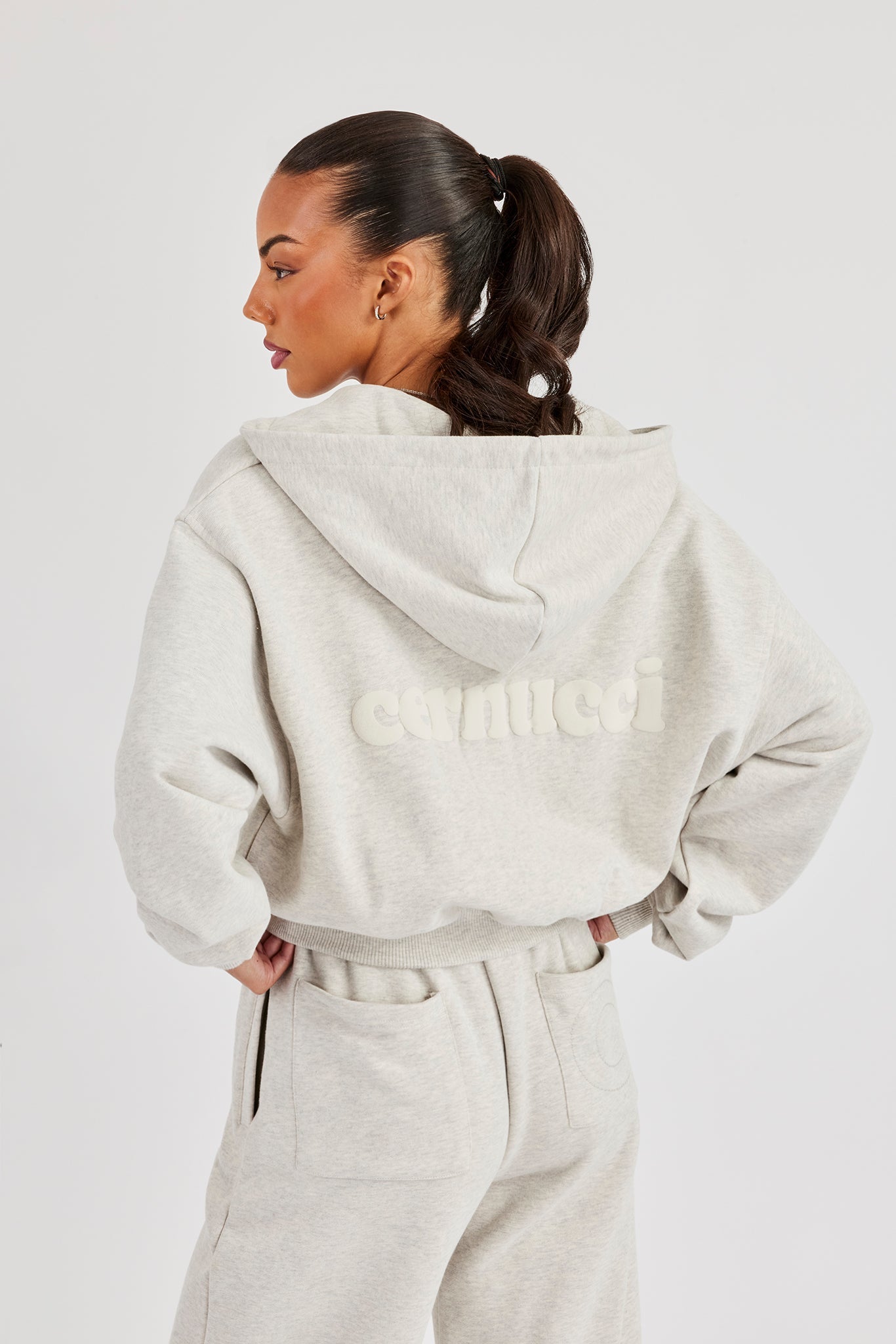 Cernucci Cropped Zip Through Hoodie - Ash Grey
